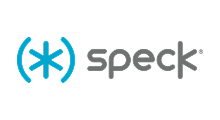 Logotipo de Speck con símbolo azul y texto gris